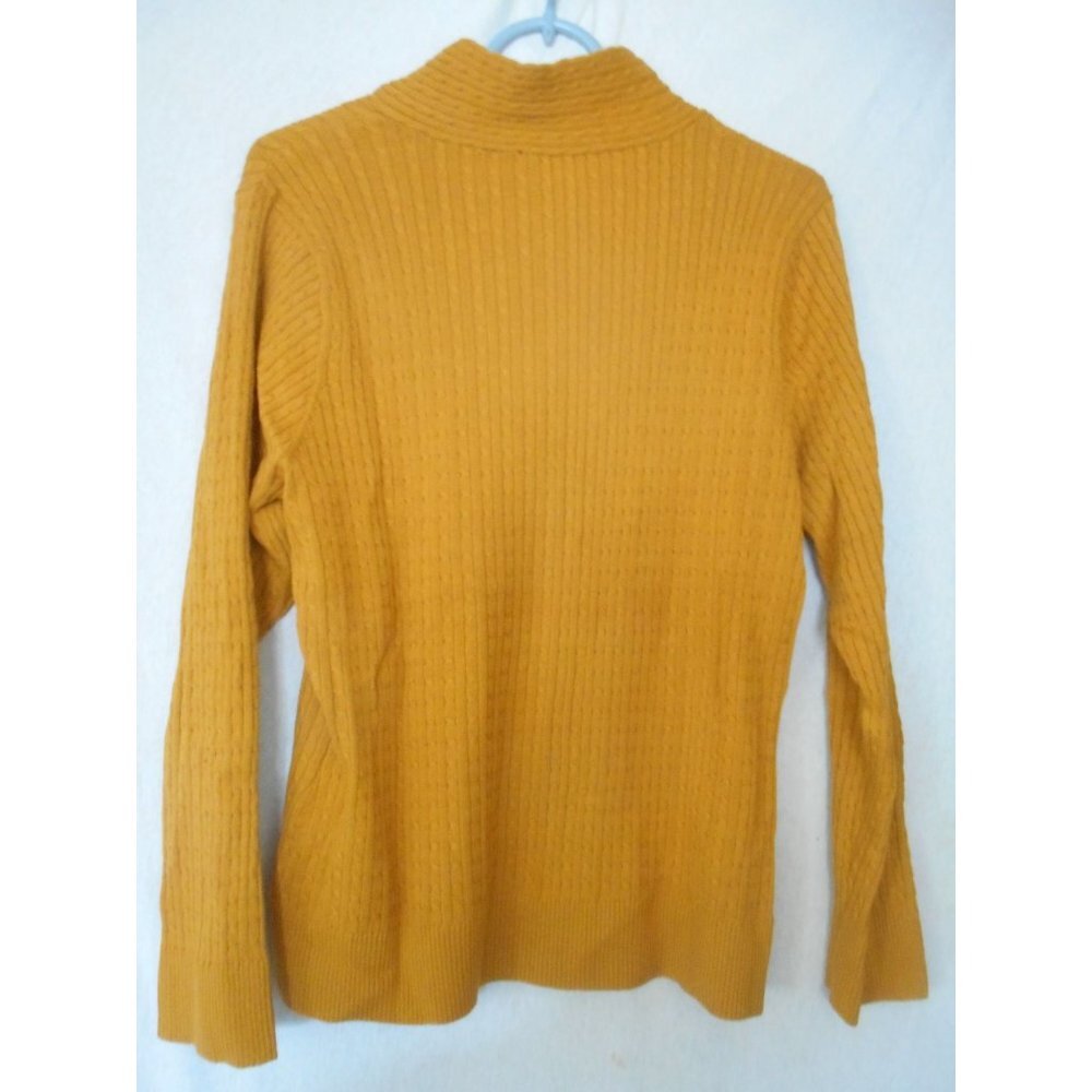 Vintage V Neck Fall Brown Yellow Sweater Sz M 100% cotton cable knit - Picture 5 of 5